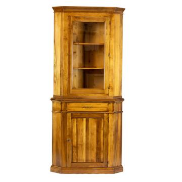 Credenza Classica ad Agolo con Alzata in Legno Massello - Arte Povera - 96x63 h213 cm - Bassano Noce - Made in Italy