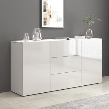 Credenza Egypt 2 Ante + 3 Cassetti, L 160 cm, Bianco Lucido, Made in Italy