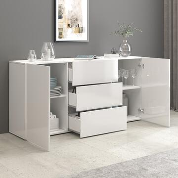 Credenza Egypt 2 Ante + 3 Cassetti, L 160 cm, Bianco Lucido, Made in Italy
