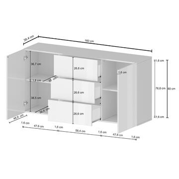 Credenza Egypt 2 Ante + 3 Cassetti, L 160 cm, Bianco... - Marino Fa Mercato