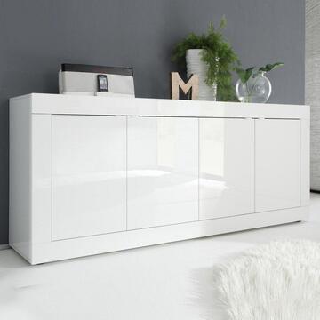 Madia Moderna Basic 4 Ante 207x43 h 86 cm, Made in Italy, Bianco Lucido