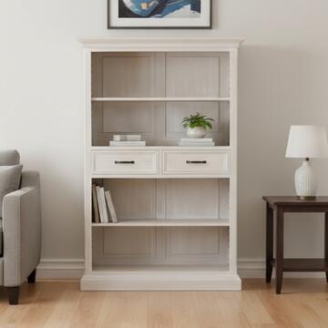 Libreria Classica con 2 Cassetti in Legno Massello - Arte Povera - per Zona Giorno e Ufficio - 112x45 h170 cm - Seta/Decapè - Made in Italy