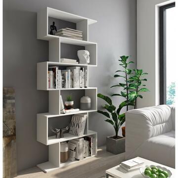 Libreria moderna Aura bianca con scaffali a zig zag, H192 Marino Fa Mercato