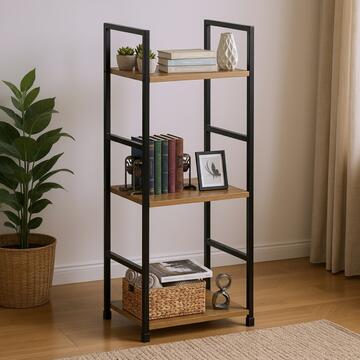 Libreria Multiuso Moderno Amany con 3 Ripiani - 30x24 h80 cm - Rovere/Nero -per Soggiorno, Ufficio, Ingresso