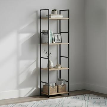 Libreria Multiuso Moderna Amany con 4 Ripiani - 30x24 h112 cm - Rovere/Nero - per Soggiorno, Ufficio, Ingresso