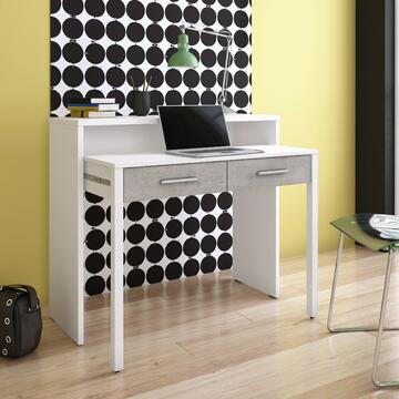 Scrivania Moderna a Scomparsa Hidden - 99x37 h 87 cm - 2 Cassetti Legno Bianco/Cemento - Salvaspazio