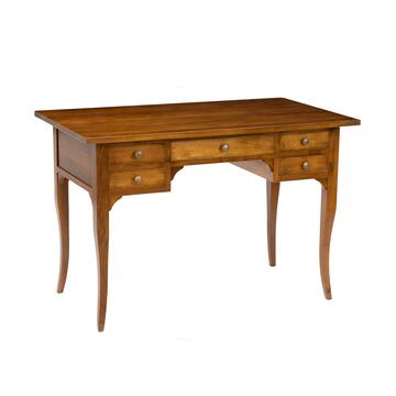 Scrittoio in Legno Massello 5 Cassetti - con Gambe a Sciabola - Arte Povera - per Ufficio - 120x69 h80 cm - Bassano Noce - Made in Italy