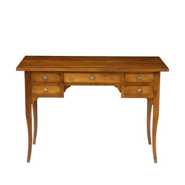 Scrittoio in Legno Massello 5 Cassetti - con Gambe a Sciabola - Arte Povera - per Ufficio - 120x69 h80 cm - Bassano Noce - Made in Italy