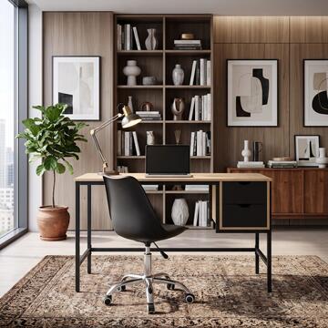 Scrivania Moderna Salvaspazio 120x48 h76 cm con Struttura in Metallo Verniciato Nero