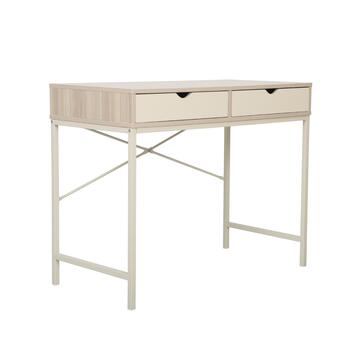 Scrivania Moderna Salvaspazio Porta PC 95x48 h76 cm con Struttura in Metallo Verniciato Beige e 2 Cassetti