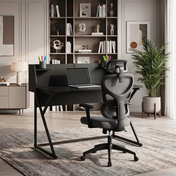 Scrivania Moderna Gaming Porta PC Nera 123x61,5 h101,5 cm con Struttura in Metallo Verniciato