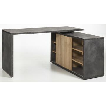 Scrivania Angolare Moderna Core per Ufficio - 150x120 h74 cm - con Libreria a 4 Ripiani - Rovere/Grigio
