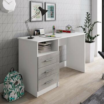 Scrivania Moderna Dink da Ufficio - 120x48 h 72 cm - 3 Cassetti + Vano Portaoggetti - Larice/Beton 