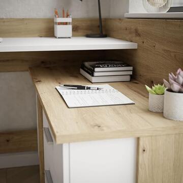 Scrivania Angolo Bergamo Bianco/Rovere 3 Cassetti +... - Marino Fa Mercato