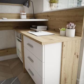 Scrivania Angolo Bergamo Bianco/Rovere 3 Cassetti +... - Marino Fa Mercato