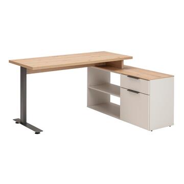 Scrivania Angolare Moderna Cachemire/Rovere Artisan 149,5x120 h74 cm con Cassetto e Vani Contenitore
