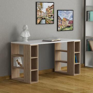 Scrivania Moderna Colmar Legno Quercia/Bianco con Libreria Integrata 140x75x60 cm