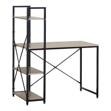 Scrivania Moderna Amany Porta PC con 3 Ripiani -100x52 h120 cm - Nero/Rovere - per Ufficio, Studio, Home Office