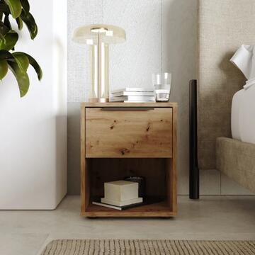 Comodino 1 Cassetto + 1 Vano a Giorno -  36,7x35,3 h43,50 cm - Camera da Letto - Rovere - Made in Italy