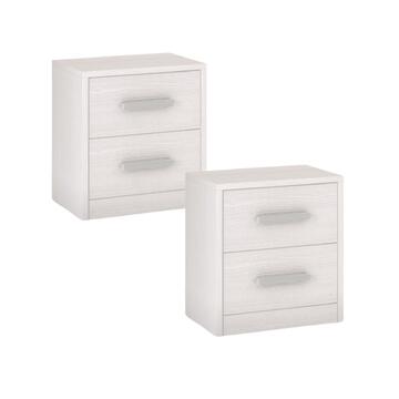 Set 2 Comodini con 2 Cassetti - 40,5x34,5 h46 cm - Camera da Letto - Bianco Frassino - Made in Italy