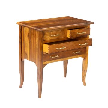 Comoncino Classico 4 Cassetti in Legno Massello - con Gambe a Sciabola - Arte Povera - 80x45 h81 cm - Bassano Noce - Made in Italy