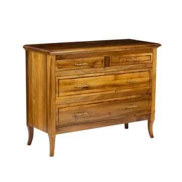 Comò Classico 4 Cassetti in Legno Massello - con Gambe a Sciabola - Arte Povera - 122x48 h93 cm - Bassano Noce - Made in Italy