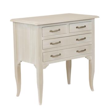 Comoncino Classico 4 Cassetti in Legno Massello - con Gambe a Sciabola - Arte Povera - 80x45 h81 cm - Seta/Decapè - Made in Italy