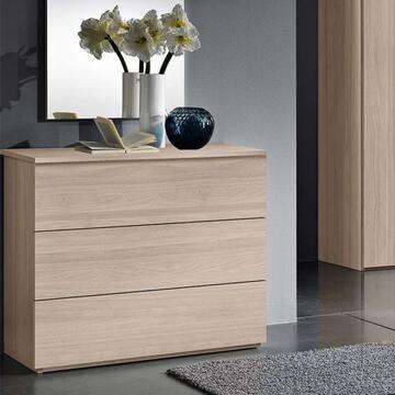 Cassettiera/Comò Moderno Easy - 3 Cassetti - 90x46 h80 cm - Camera da Letto - Olmo - Made in Italy