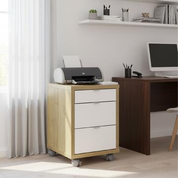 Cassettiera 3 Cassetti Legno Rovere/Bianco per ufficio