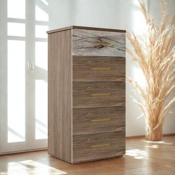 Comò/Cassettiera Cinquino Moderna - 48x40 h99 cm - Camera da Letto - con 5 Cassetti - Stelvio/Cemento - Made in Italy