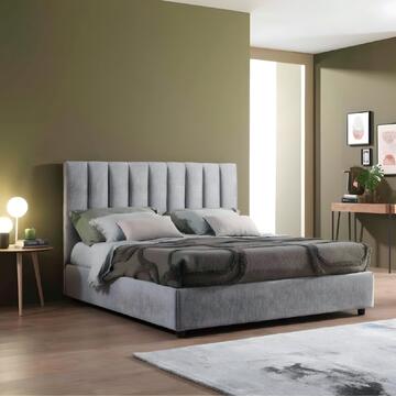 Letto Gelso da 1 Piazza e Mezzo con Contenitore - Grigio Chiaro - 132x203 h114 cm - Fibra di Poliestere Effetto Vellutato