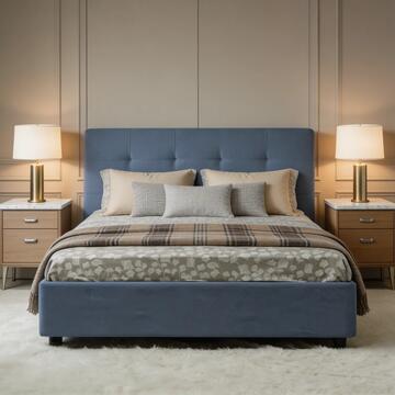 Letto da Una Piazza e Mezzo Moderno con Contenitore Blu 120x200 cm Napoli con Testiera Trapuntata