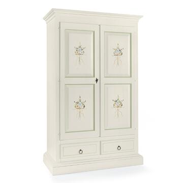 Armadio classico dritto 2 ante + 2 cassetti, bianco serigrafia verde - Classico Veneto