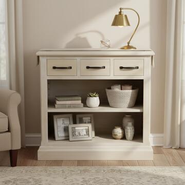 Mobile a Giorno Classico con 3 Cassetti in Legno Massello - Arte Povera - per Zona Giorno - 84x48 h81 cm - Seta/Decapè - Made in Italy