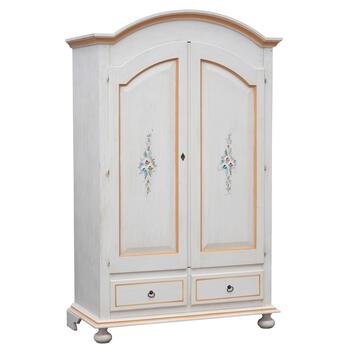 Armadio classico ad arco in legno bianco con finitura ocra 2 ante + 2 cassetti