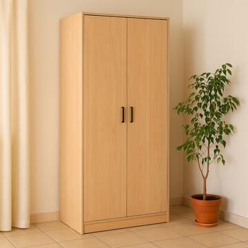 Armadio Moderno 2 Ante Battenti 83x54 h 180 in Melaminico Rovere con Maniglie in Metallo Verniciato