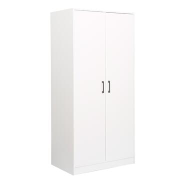 Armadio Moderno 2 Ante Battenti 83x54 h 180 in Melaminico Bianco con Maniglie in Metallo Verniciato