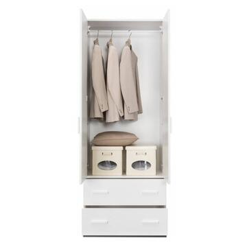 Armadio Moderno Small 2 Ante + 2 Cassetti - 82,6x53,3 h211 cm - Salvaspazio - Camera da Letto e Lavanderia - Bianco Frassino - Made in Italy