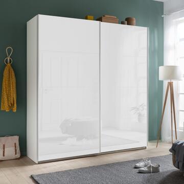 Armadio Moderno 2 Ante Scorrevoli - 250x67 h223 cm - Salvaspazio - Camera da Letto - Bianco Lucido - Made in Italy