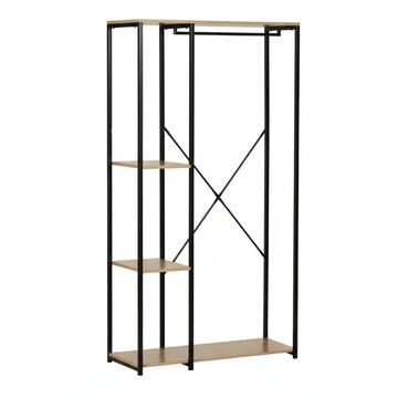 Armadio Aperto Openy con 2 ripiani + Asta Appendiabiti - 90x41 h167 cm - Nero/Rovere - per Ingresso, Camera da Letto, Ufficio