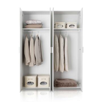 Armadio Moderno Small 4 Ante Battenti - 163,4x53,3 h211 cm - Salvaspazio - Camera da Letto - Bianco Frassino - Made in Italy