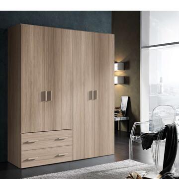 Armadio Moderno Small 4 Ante Battenti + 2 Cassetti - 163,4x53,3 h211 cm - Salvaspazio - Camera da Letto - Olmo - Made in Italy
