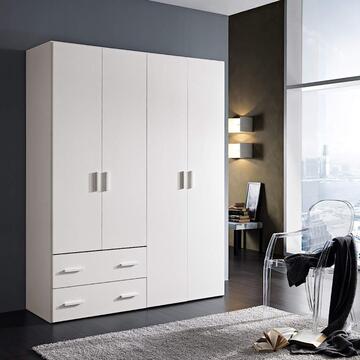 Armadio Moderno Small 4 Ante Battenti + 2 Cassetti - 163,4x53,3 h211 cm - Salvaspazio - Camera da Letto - Bianco Frassino - Made in Italy