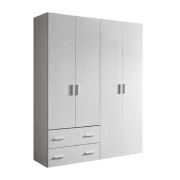 Armadio Moderno Small 4 Ante Battenti + 2 Cassetti - 163,4x53,3 h211 cm - Salvaspazio - Camera da Letto - Bianco Frassino - Made in Italy
