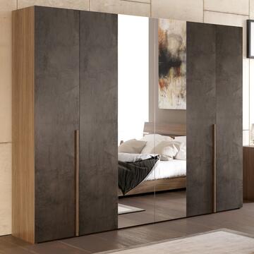 Armadio Moderno Eva 6 Ante Battenti + 2 Specchi - 240x55 h 238 cm - Camera da Letto - Noce Biondo/Ossido - Made in Italy