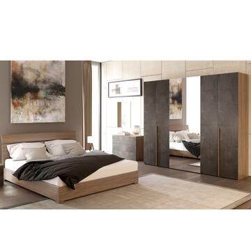 Armadio Moderno Eva 6 Ante Battenti + 2 Specchi - 240x55 h 238 cm - Camera da Letto - Noce Biondo/Ossido - Made in Italy