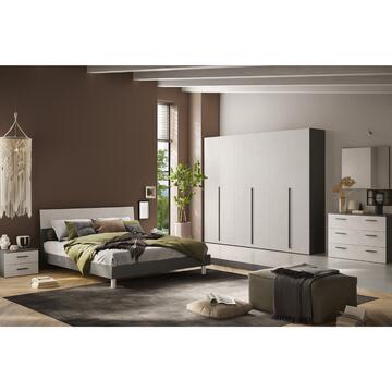 Camera da Letto Matrimoniale Luisella - Camera Completa - Grigio Spatolato/Cemento - con 2 Comodini, Comò, Armadio, Letto e Specchiera