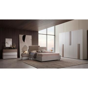 Camera da Letto Matrimoniale Mili, Camera Completa, Cachemire/Olmo, con 2 Comodini, Como', Armadio, Letto Contenitore e Specchiera