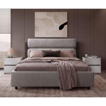 Camera da Letto Matrimoniale Kola, Camera Completa, Grigio/Olmo, con 2 Comodini, Como', Armadio, Letto Contenitore e Specchiera