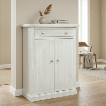 Mobile Scarpiera Classico 2 Ante + 1 Cassetto Seta Decapè - Arte Povera - 80x40 h103 cm - per Ingresso, Corridoio, Camera da Letto - Made in Italy